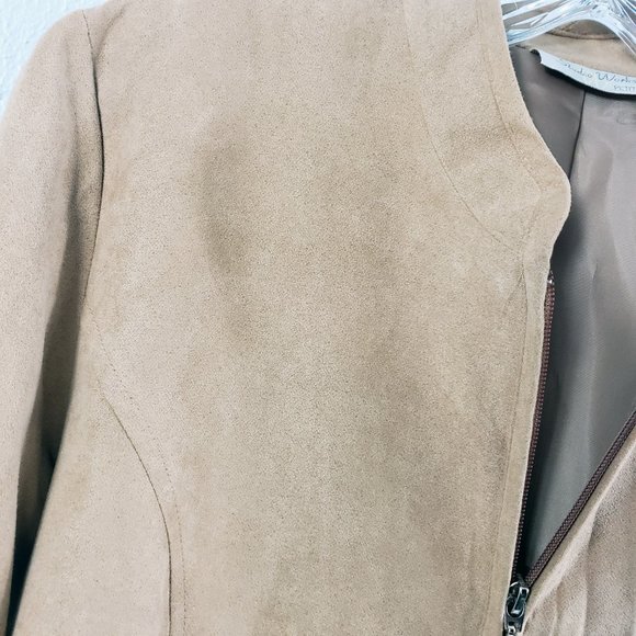 Studio Works Women's Tan Faux Leather Lined Full Zip Light Weight Coat Jacket - Picture 3 of 13